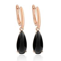 Deja Jewels Oorbellen met Hangers - Dames, Rosegoudkleurige Afwerking, Zwarte Waterdrop Glassteen - thumbnail