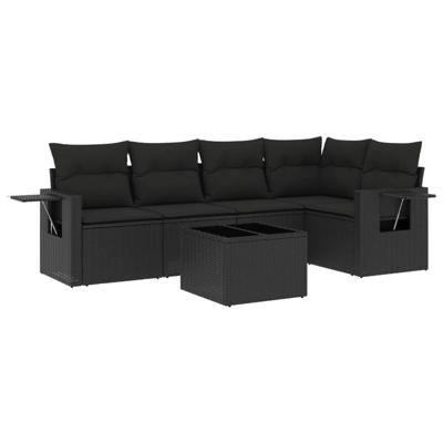 5-delige Loungeset met kussens poly rattan zwart - thumbnail
