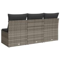 Tuinbank 3-zits met kussens poly rattan grijs - thumbnail