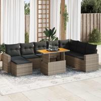 9-delige Loungeset met kussens poly rattan grijs - thumbnail