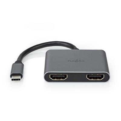 USB Multi-Port Adapter | USB 3.2 Gen 1 | USB-C Male | 2x HDMI | 0.10 m | Rond | Vernikkeld | PVC | Zwart