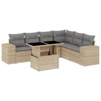 7-delige Loungeset met kussens poly rattan beige - thumbnail