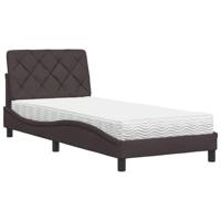 Bed met matras stof donkerbruin 90x200 cm - thumbnail