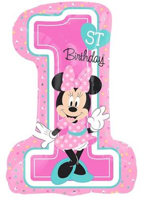 Folieballon 1st Birthday Minnie Mouse XL cijfer