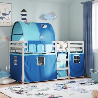 Stapelbed met gordijnen 90x200 cm massief grenenhout blauw