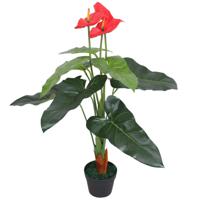 Kunst anthurium plant met pot 90 cm rood en geel - thumbnail
