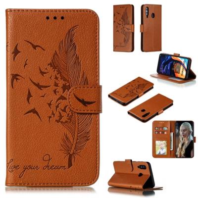 Feather patroon Litchi textuur horizontale Flip lederen draagtas met portemonnee & houder & kaartsleuven voor Galaxy A60 (bruin) Feather patroon Litchi textuur horizontale Flip lederen draagtas met portemonnee & houder & kaartsleuven voor Galaxy A60 (bruin)