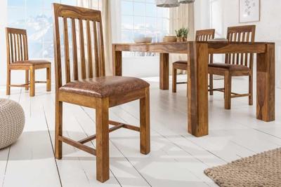 Stevige stoel MAKASSAR Sheesham eetkamerstoel gestoffeerd in koloniale stijl - 39751