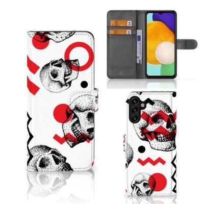 Telefoonhoesje met Naam Samsung Galaxy A04s | Samsung Galaxy A13 5G Skull Red | Portemonnee hoesje Telefoonhoesje met Naam Samsung Galaxy A04s | Samsung Galaxy A13 5G Skull Red | Portemonnee hoesje