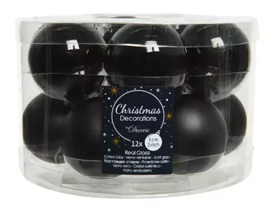 Kerstballen Glas Ø5cm Zwart 12st