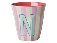 Gestreepte melamine mok LETTER N rice, medium 250 ml meerkleurig - thumbnail