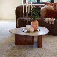 Light & Living Salontafel 'Mahelona' Travertin en Acaciahout, 90 x 72cm - thumbnail