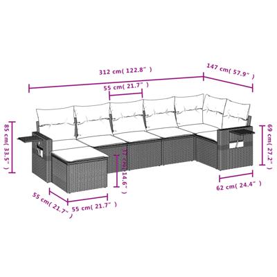 8-delige Loungeset met kussens poly rattan bruin