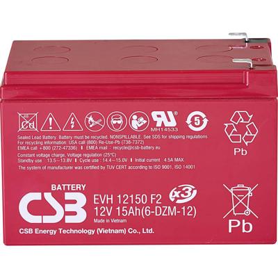 CSB Battery EVH 12150 Loodaccu 12 V 15 Ah Loodvlies (AGM) (b x h x d) 151 x 102 x 98 mm Kabelschoen 6.35 mm Cyclusbestendig, Onderhoudsvrij, Geringe CSB Battery EVH 12150 Loodaccu 12 V 15 Ah Loodvlies (AGM) (b x h x d) 151 x 102 x 98 mm Kabelschoen 6.35 mm Cyclusbestendig, Onderhoudsvrij, Geringe