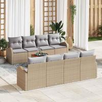 Tuinbankenset met opslag 9 pcs Beige en Licht Grijs poly rattan - thumbnail