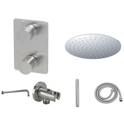 Regendouche set Wiesbaden Brushed UFO | Inbouw | Thermostaatkraan | 2-weg | Rond | Geborsteld staal Regendouche set Wiesbaden Brushed UFO | Inbouw | Thermostaatkraan | 2-weg | Rond | Geborsteld staal