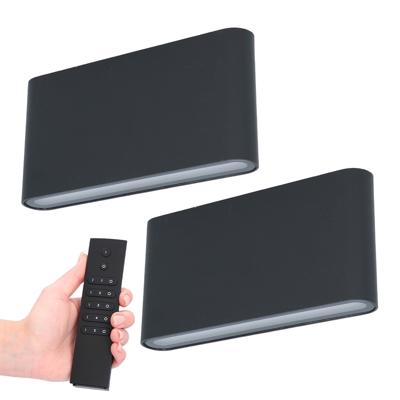 Set van 2 LED Wandlampen Dallas M - Zwart - 12 Watt 660 lumen - 3000K warm wit - Up & Down light - IP54 waterdicht - Incl. dimmer met afstandsbediening - Binnen & Buiten