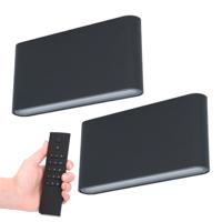 Set van 2 LED Wandlampen Dallas M - Zwart - 12 Watt 660 lumen - 3000K warm wit - Up & Down light - IP54 waterdicht - Incl. dimmer met afstandsbediening - Binnen & Buiten - thumbnail