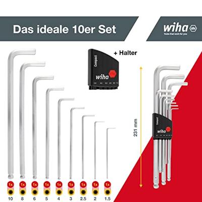 Wiha Stiftsleutelset | in Compact houder | Zeskantkogelkop | 10-delig | mat verchroomd - 1418 - 01418
