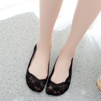 5 paar zomer vrouwen Silicon Lace boot sokken onzichtbare katoen enige antislip Sok (zwart) - thumbnail