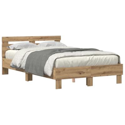 Bedframe artisanaal eikenkleurig 120 x 190 cm Bewerkt hout