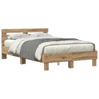 Bedframe artisanaal eikenkleurig 120 x 190 cm Bewerkt hout - thumbnail