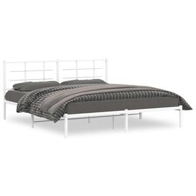 Bedframe met hoofdbord metaal wit 183x213 cm
