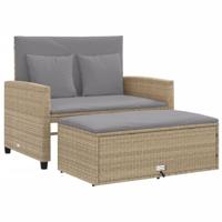 Tuinbank 2-zits met kussens poly rattan beige - thumbnail