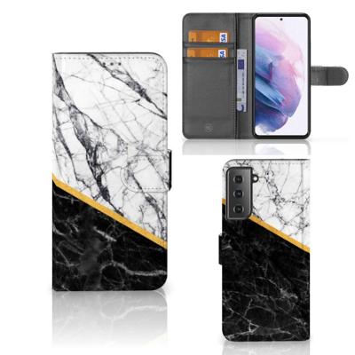 Samsung Galaxy S21 Plus | Bookcase | Marmer Wit Zwart - Origineel Cadeau Man