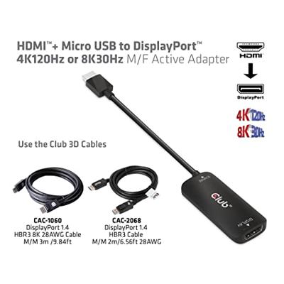 Club 3D HDMI + Micro USB naar DisplayPort Active Adapter - thumbnail