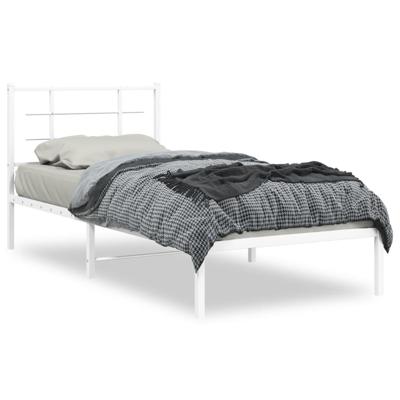 Bedframe met hoofdbord metaal wit 90x200 cm Bedframe met hoofdbord metaal wit 90x200 cm