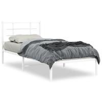 Bedframe met hoofdbord metaal wit 90x200 cm - thumbnail