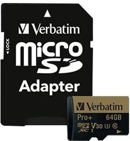 Micro SD kaart met adapter Verbatim Pro+ 64 GB