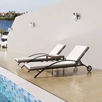 VidaXL Ligbedden met tafel poly rattan bruin - thumbnail