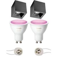 Pragmi Cliron Pro - Opbouw Vierkant - Mat Zwart - Verdiept - 90mm - Philips Hue - Opbouwspot Set GU10 - White and Color Ambiance - Bluetooth - thumbnail