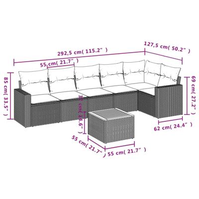 7-delige Loungeset met kussens poly rattan beige