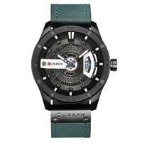CURREN M8301 mannen militaire sport horloge Quartz datum klok lederen horloge (zwart geval blauw) - thumbnail