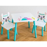 Lama houten tafel met 2 stoelen - thumbnail