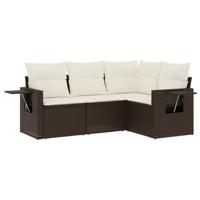 4-delige Loungeset met kussens poly rattan bruin - thumbnail