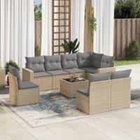 9-delige Loungeset met kussens poly rattan beige - thumbnail