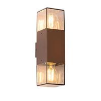 QAZQA Buiten wandlamp roestbruin met smoke kap 2-lichts IP44 - - thumbnail