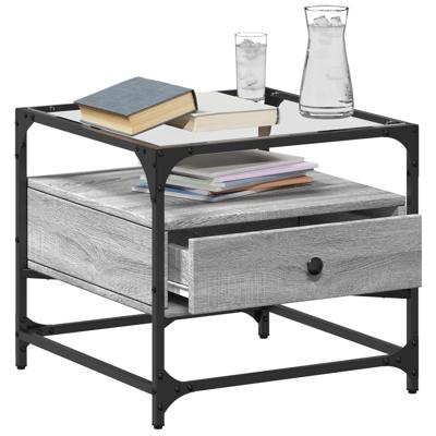 Salontafel met glazen blad 50x50x45 cm staal