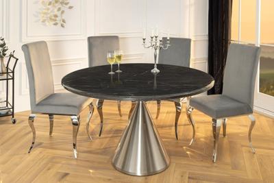 Ronde eettafel ELEGANCIA 130cm zwart marmer chroomstaal met onderstel - 45899
