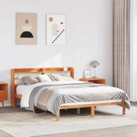Bedframe met hoofdbord massief grenenhout wasbruin 135x190 cm - thumbnail