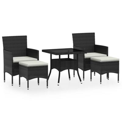 5-delige Tuinset poly rattan en gehard glas zwart - thumbnail