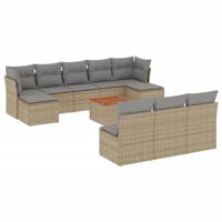 11-delige Loungeset met kussens poly rattan gemengd beige - thumbnail