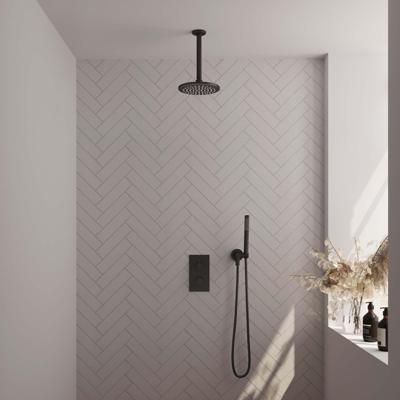 Inbouw Regendouche Set Brauer Black Edition Plafond Uitloop Ronde Hoofddouche 20 cm Mat Zwart Brauer