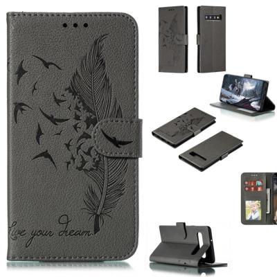 Feather patroon Litchi textuur horizontale Flip lederen draagtas met portemonnee & houder & kaartsleuven voor Galaxy S10 5G (grijs) Feather patroon Litchi textuur horizontale Flip lederen draagtas met portemonnee & houder & kaartsleuven voor Galaxy S10 5G (grijs)