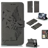 Feather patroon Litchi textuur horizontale Flip lederen draagtas met portemonnee & houder & kaartsleuven voor Galaxy S10 5G (grijs) - thumbnail