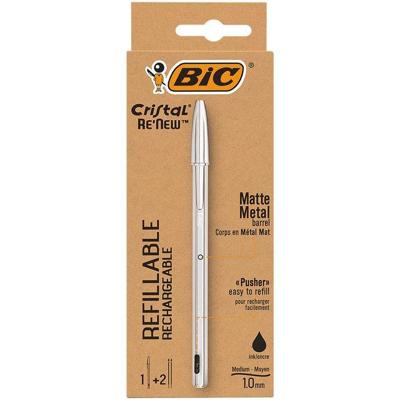 Balpen bic cristal re-new 1 pen + 2 vull m zwart | 11340 stuks